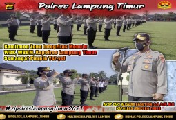 Komitmen Zona Integritas Menuju WBK, WBBM, Kapolres Lampung Timur Semangat Pimpin Yel-yel